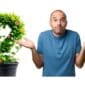 Guy with gardening questions, arms up